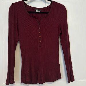 Venus Burgundy Long Sleeve Henley Tee 🍷